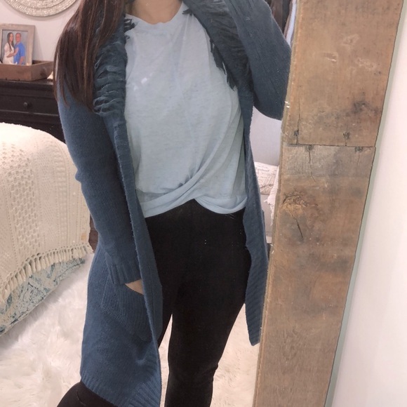 Boden size 4 turquoise wool sweater cardigan with pockets - Picture 2 of 7